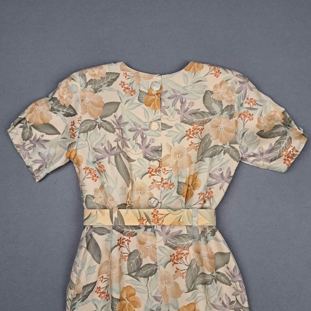 Vintage Silk Dress Womens 6P Floral Print Neutral Tones Barrie Pace Prarie Wife‎ - Picture 11 of 14